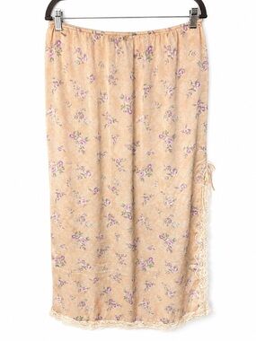 Francesca’s Satin Floral Lace Trim Slip Skirt Cottagecore NWT Large